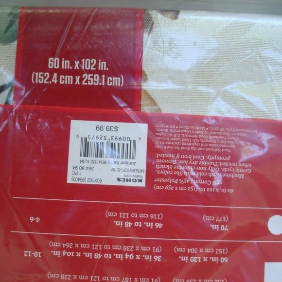 60" x 102" OBLONG Fabric Tablecloth FOOD NETWORK Christmas Winter Juniper Berry - Picture 7 of 8